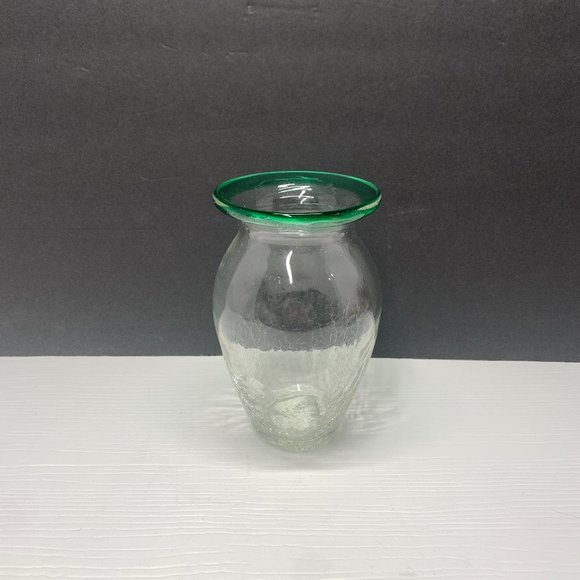 The Unbranded Hand Blown Crackled Green Glass Vase - Picture 1 of 5
